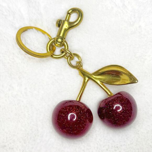 CHERRY Bag Charm Gold & Red Sparkle Purse Keychain Bag Accessory Gift NEW - Picture 3 of 6
